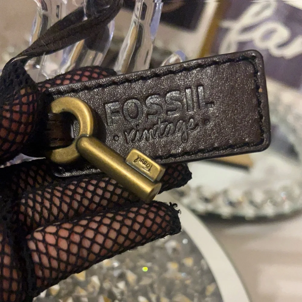 Fossil Vintage dar Brown Leather Keychain or handbag tag